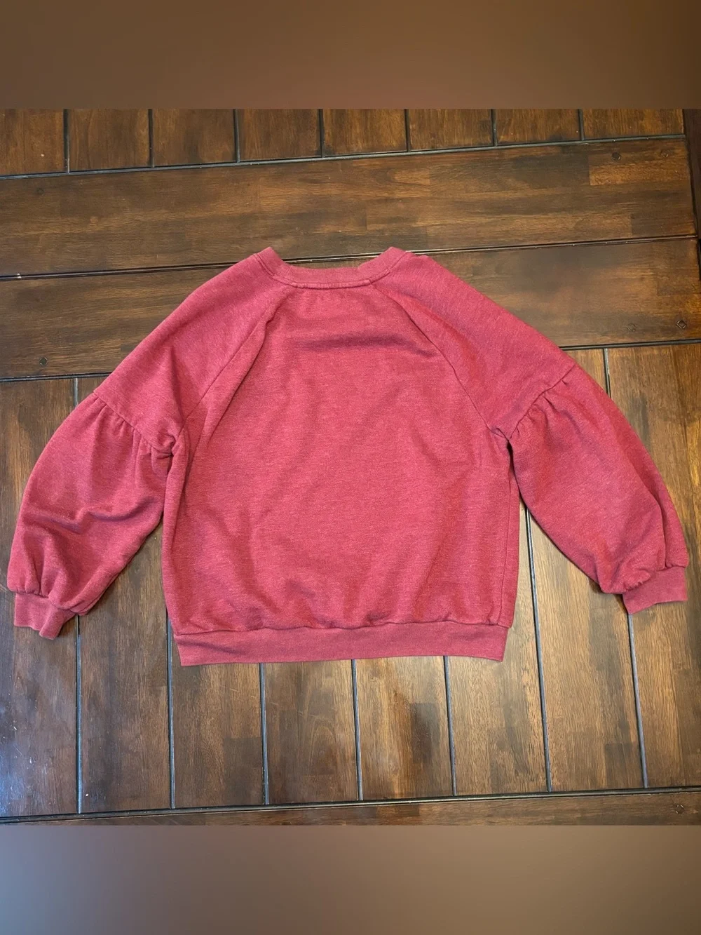 aerie Red Crewneck Sweatshirt with Puffed Ballon Sleeves Cotton Comfort Medium